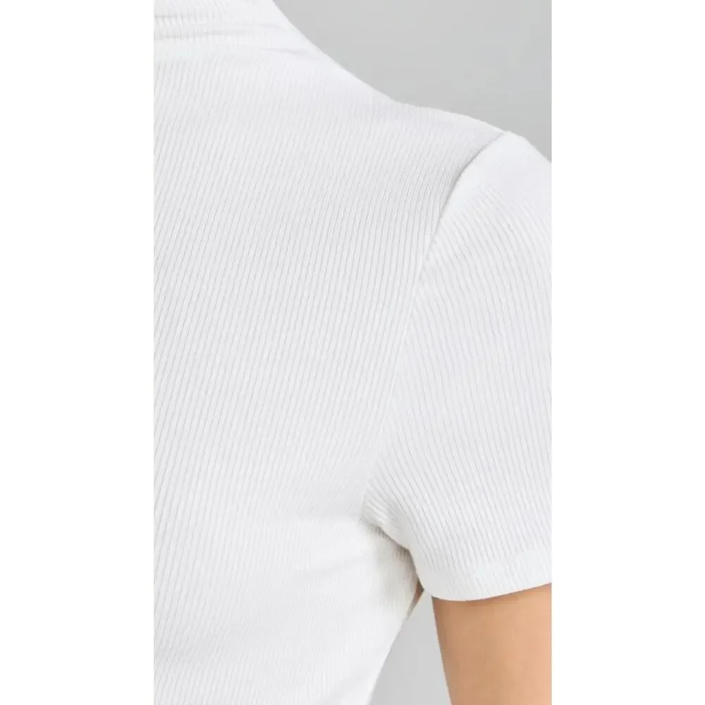 Paige Blanche Top Womens Large White Mock Neck Ribbed Stretch Shirt NWT - Picture 5 of 11